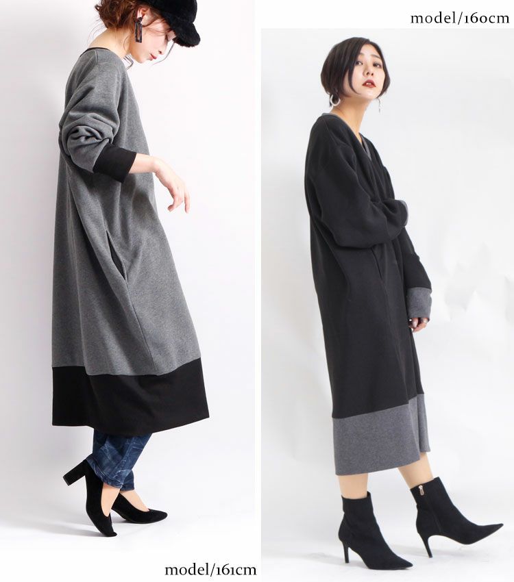 大きいサイズ レディース 裏起毛Vネックワンピース　humio-024