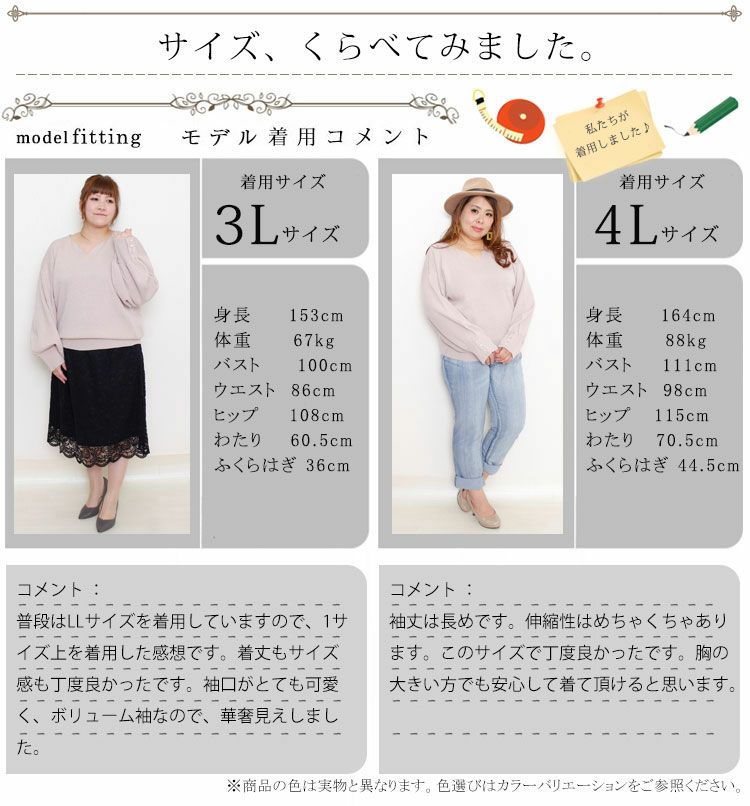 大きいサイズ レディース ボリューム袖キーネックニットプルオーバー　and-m5514