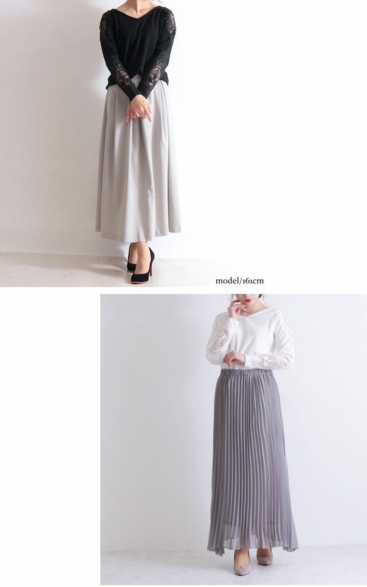 大きいサイズ レディース 肩レースVネックリブトップス　humio-042