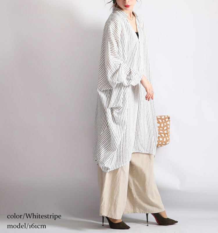 大きいサイズ レディース ストライプ柄ドルマンシャツチュニック