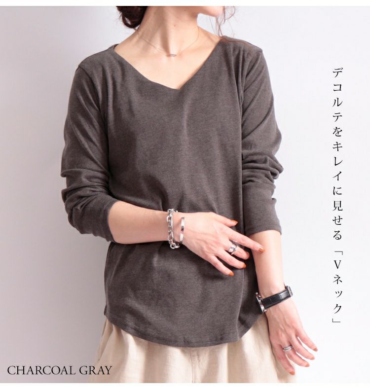 大きいサイズ レディース Vネックコットンカットソー　wk-0153