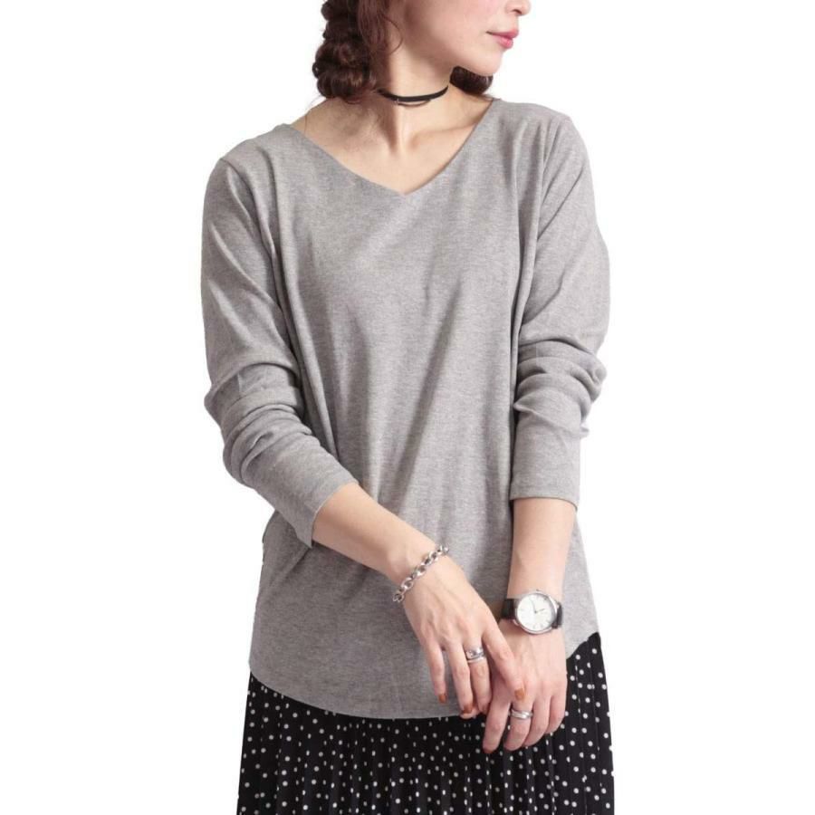 大きいサイズ レディース Vネックコットンカットソー　wk-0153 杢グレー