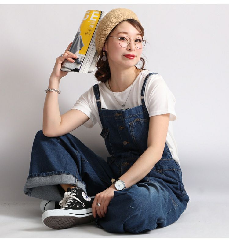 大きいサイズ レディース デニムサロペットワイドパンツ　wd-0253