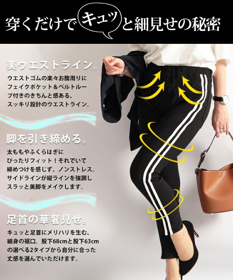 大きいサイズ レディース ハイパーストレッチサイドラインレギンスパンツ 【低身長さんサイズ有】　tkb-128870106