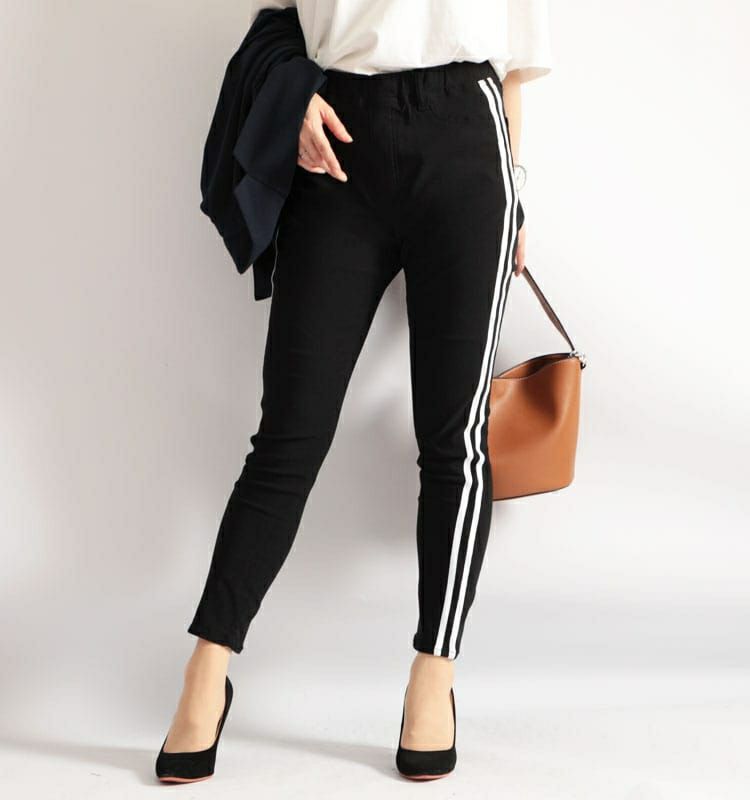 大きいサイズ レディース ハイパーストレッチサイドラインレギンスパンツ 【低身長さんサイズ有】　tkb-128870106