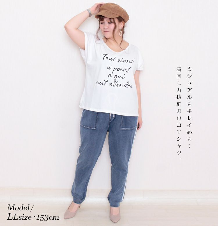 大きいサイズ レディース VネックロゴTシャツ　jp254