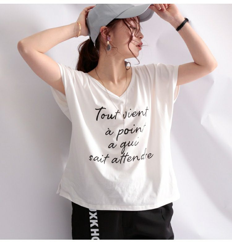 大きいサイズ レディース VネックロゴTシャツ　jp254