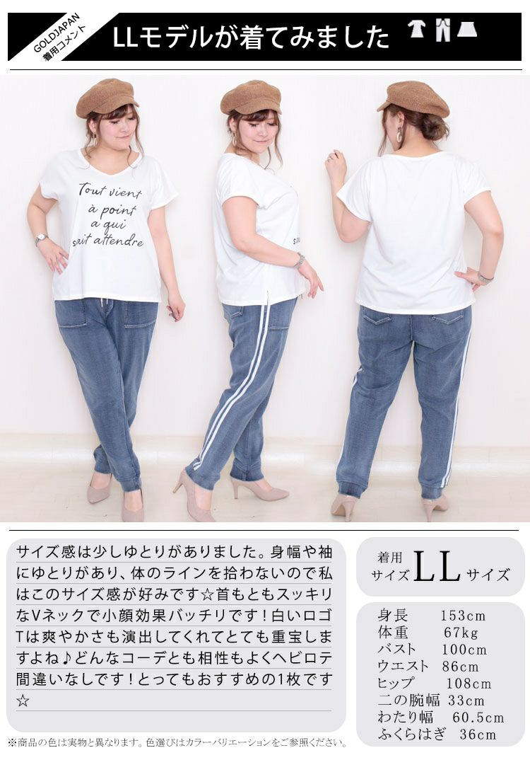 大きいサイズ レディース VネックロゴTシャツ　jp254