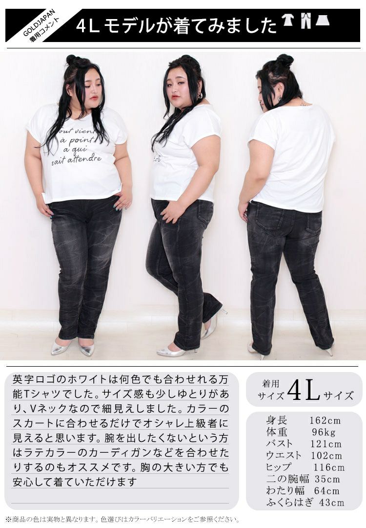 大きいサイズ レディース VネックロゴTシャツ　jp254