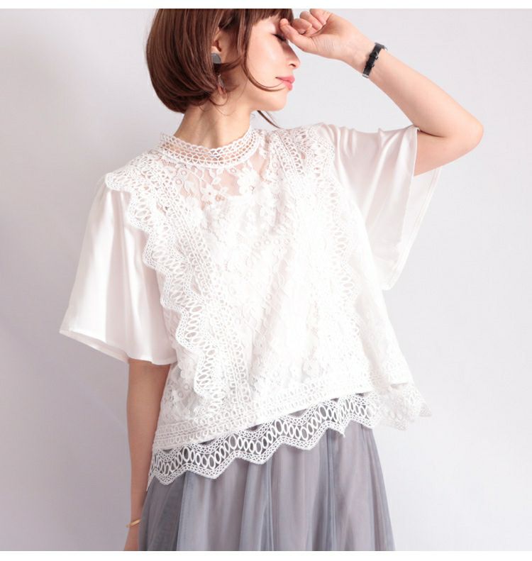 大きいサイズ レディース ハイネックレースブラウス　anc-31454