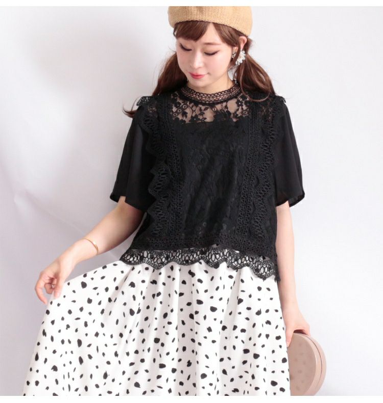 大きいサイズ レディース ハイネックレースブラウス　anc-31454