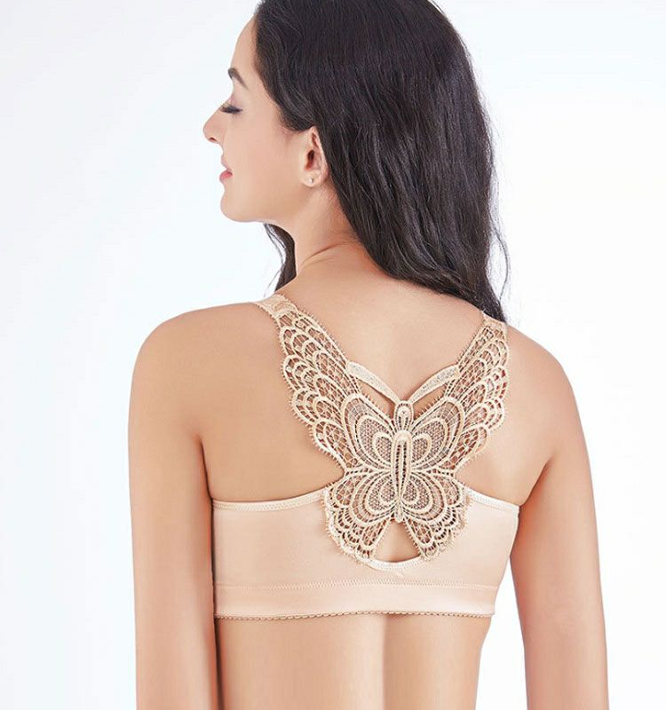 大きいサイズ レディース バックレースフロントホックノンワイヤーブラジャー　goldy-451