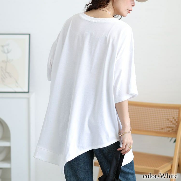 大きいサイズ レディース アシメヘムコットンカットソー　wk-gold-092【メール便可】