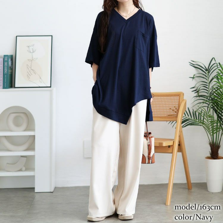 大きいサイズ レディース アシメヘムコットンカットソー　wk-gold-092【メール便可】