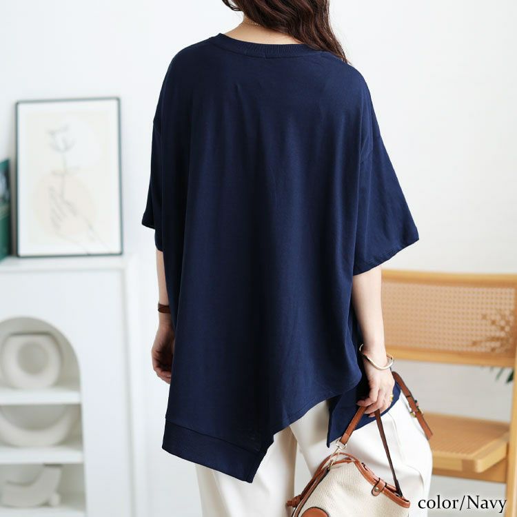 大きいサイズ レディース アシメヘムコットンカットソー　wk-gold-092【メール便可】