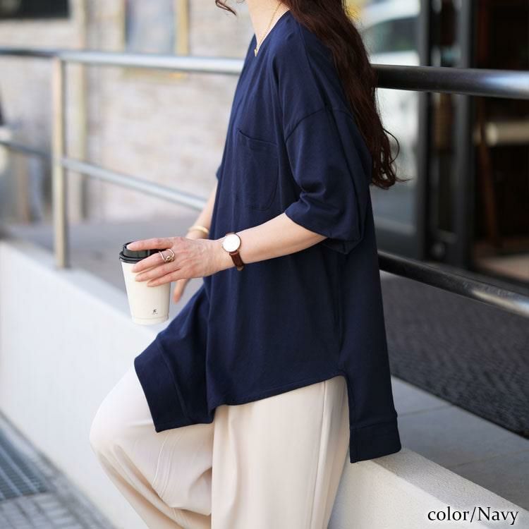 大きいサイズ レディース アシメヘムコットンカットソー　wk-gold-092【メール便可】 ネイビー