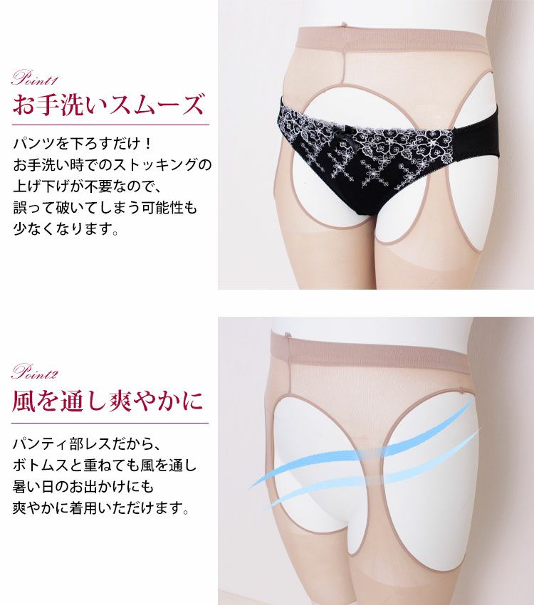 大きいサイズ レディース 【おトイレ上手さん パンツを下ろすだけ！】日本製穴あきストッキング　pure-009【メール便可】