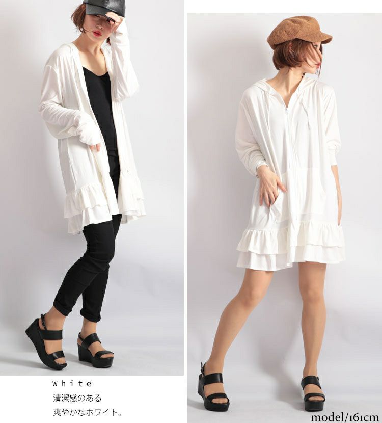 大きいサイズ レディース UVカット＆吸水速乾ラッシュガード裾フリルZIPパーカー　map-3