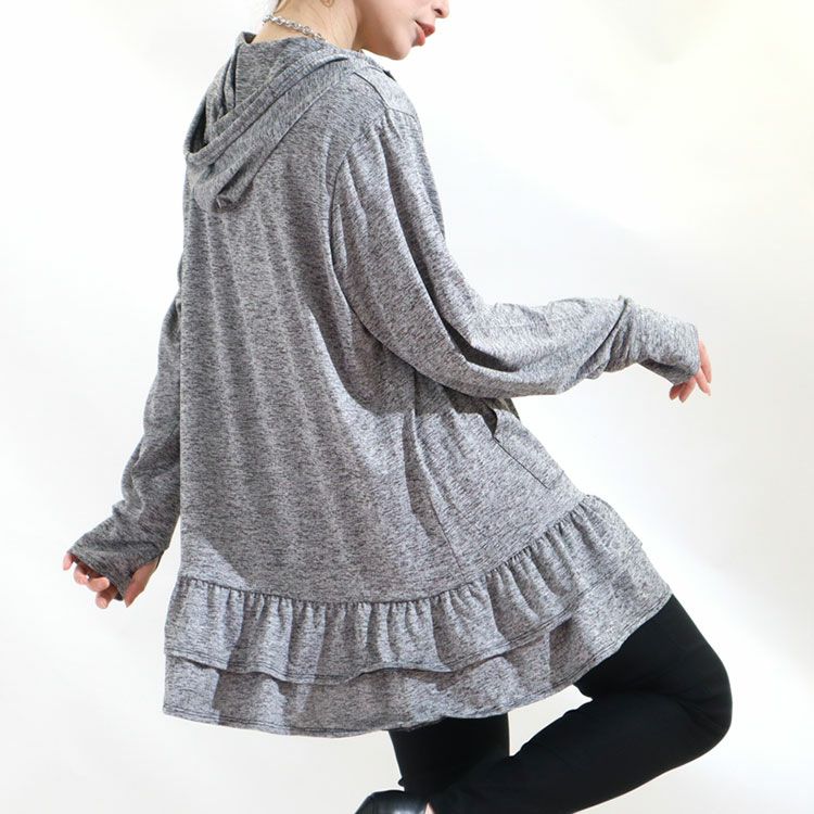 大きいサイズ レディース UVカット＆吸水速乾ラッシュガード裾フリルZIPパーカー　map-3