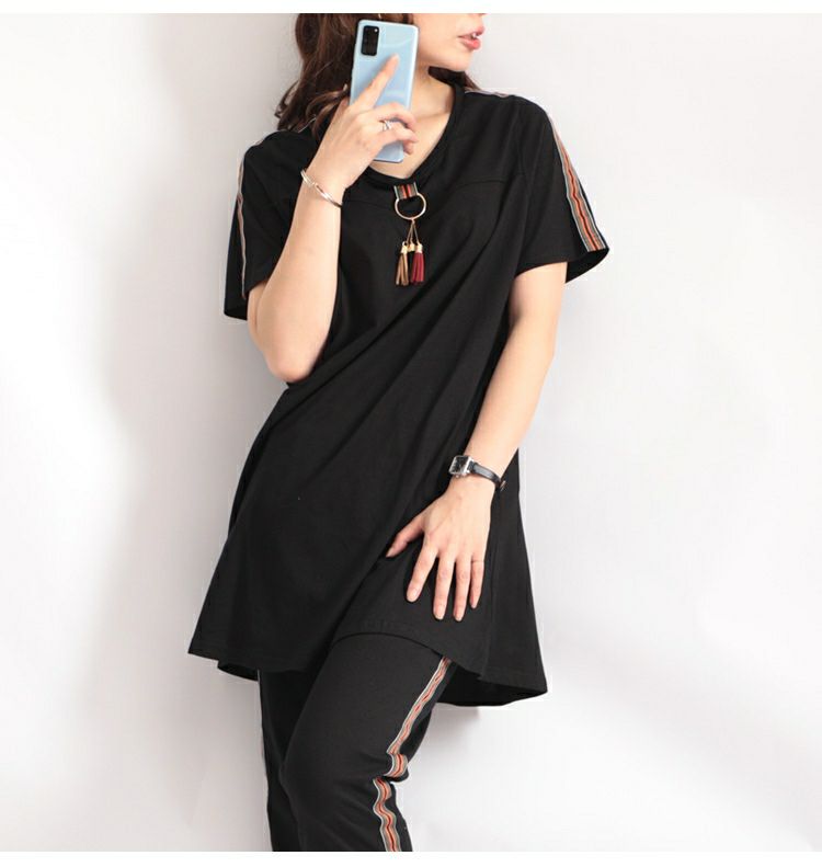 大きいサイズ レディース カットソーチュニック＆パンツルームウェア上下セット　goldy-476