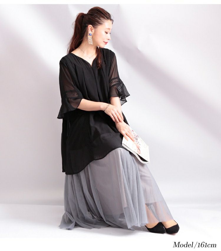 大きいサイズ レディース シフォンチュニック　goldy-475