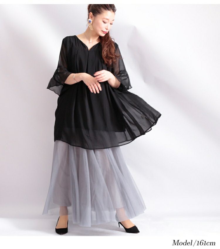 大きいサイズ レディース シフォンチュニック　goldy-475