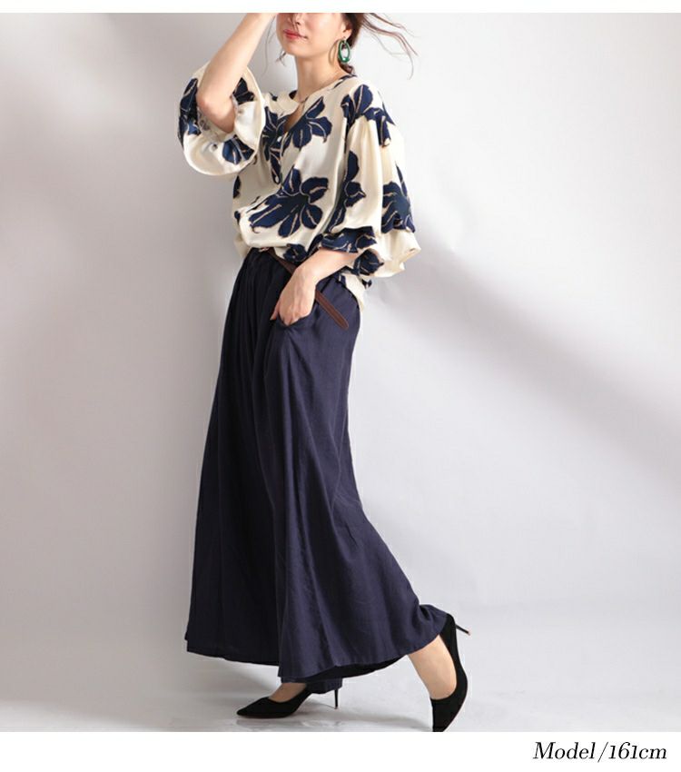 大きいサイズ レディース 百合の花ぽわん袖ブラウス　gold786【メール便可】