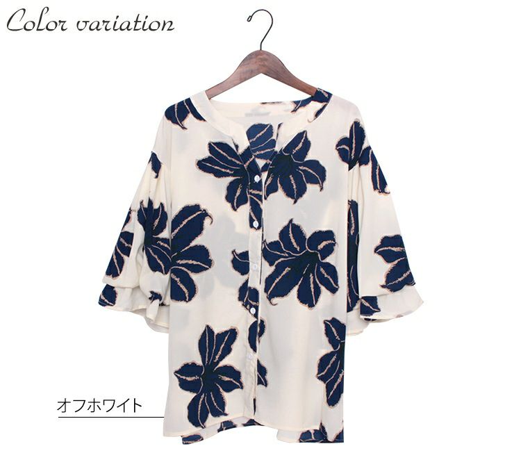 大きいサイズ レディース 百合の花ぽわん袖ブラウス　gold786【メール便可】