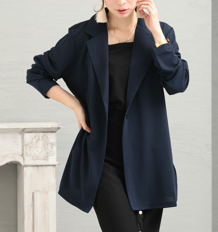 大きいサイズ レディース カットジョーゼットロングテーラードジャケット　mncut-102204