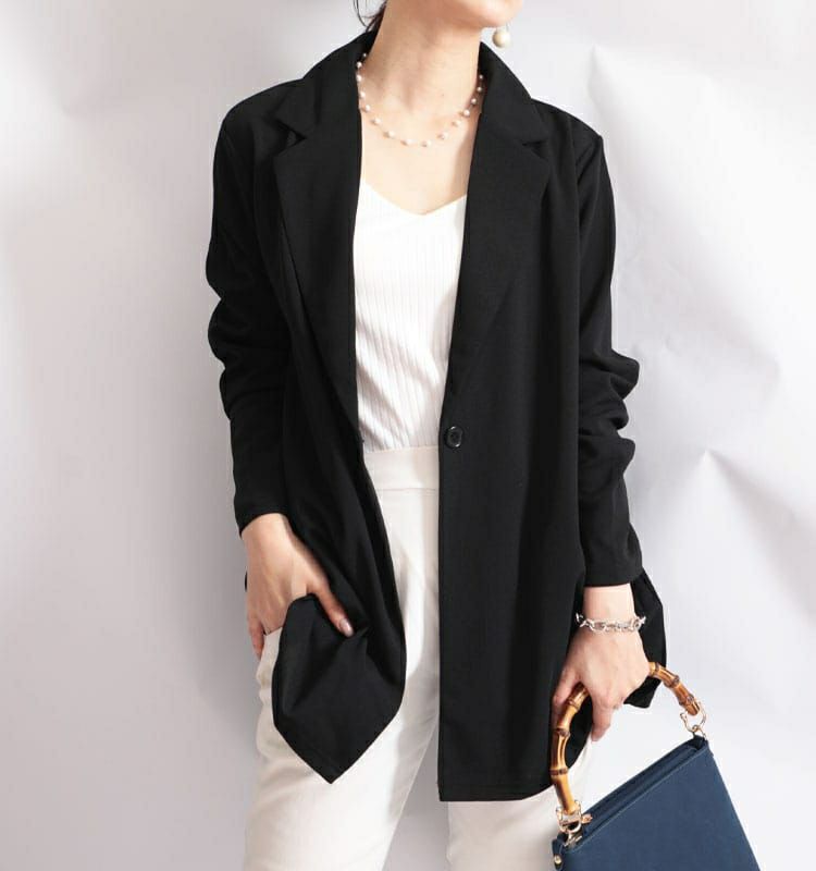 大きいサイズ レディース カットジョーゼットロングテーラードジャケット　mncut-102204