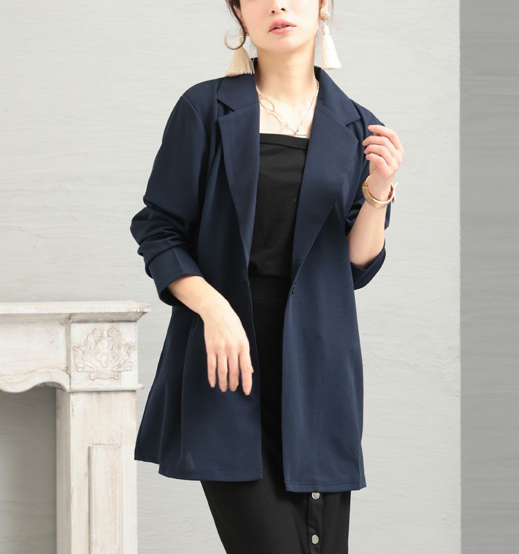 大きいサイズ レディース カットジョーゼットロングテーラードジャケット　mncut-102204