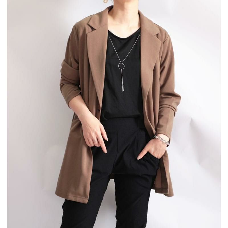 大きいサイズ レディース カットジョーゼットロングテーラードジャケット　mncut-102204 モカ