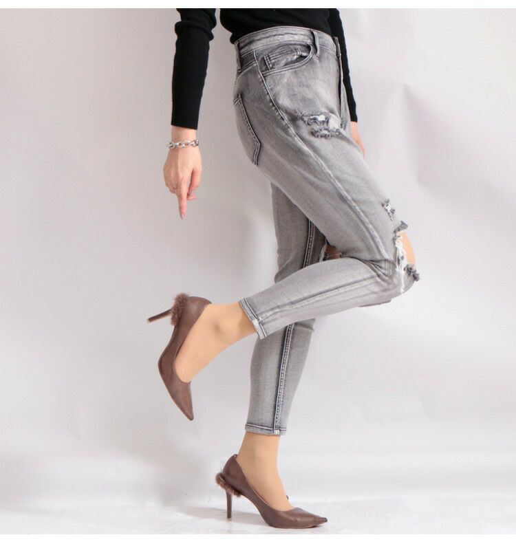 大きいサイズ レディース ストレッチダメージデニムスキニーパンツ　tkb-127670346