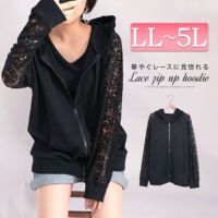 大きいサイズ レディース レース切替えジップアップパーカー　sw-0323