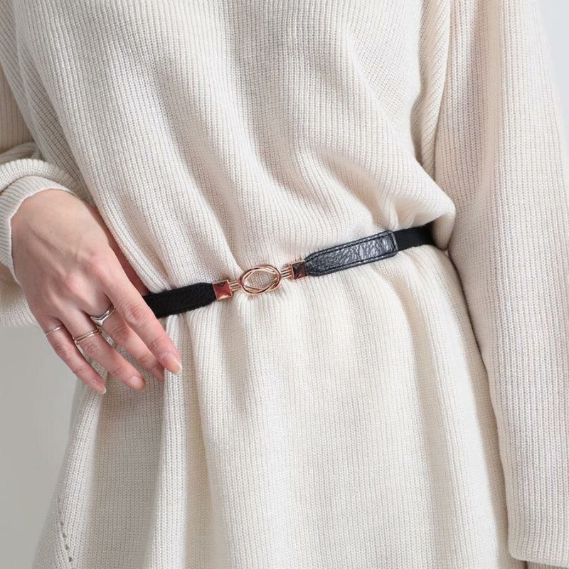 大きいサイズ レディース デザインナローゴムベルト　art-type【メール便可】 ブラックI