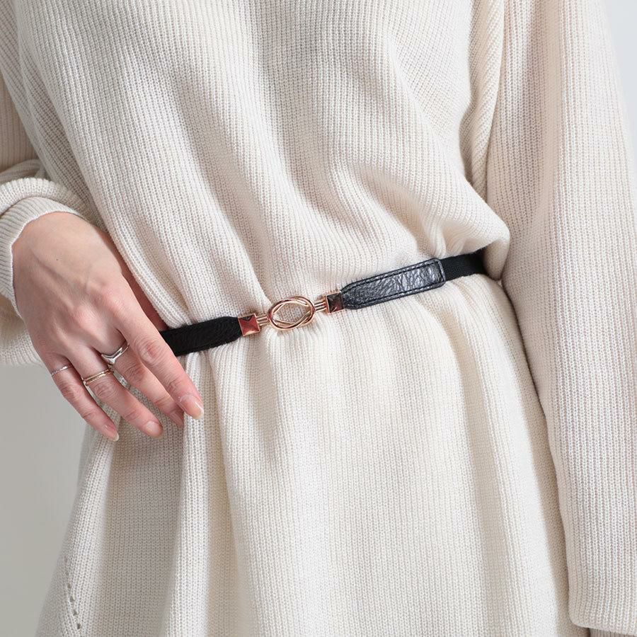 大きいサイズ レディース デザインナローゴムベルト　art-type【メール便可】 ブラックI