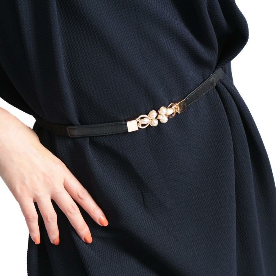 大きいサイズ レディース デザインナローゴムベルト　art-type【メール便可】 ブラックB