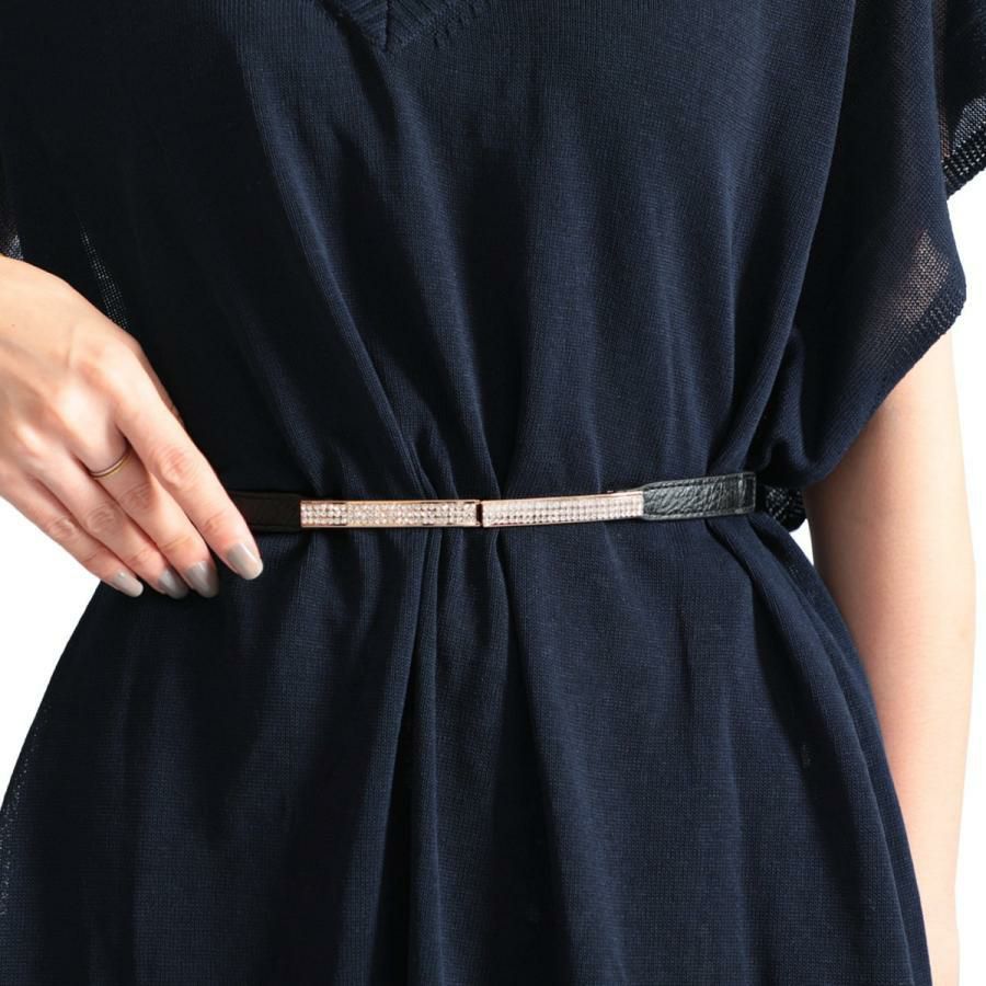 大きいサイズ レディース デザインナローゴムベルト　art-type【メール便可】 ブラックE