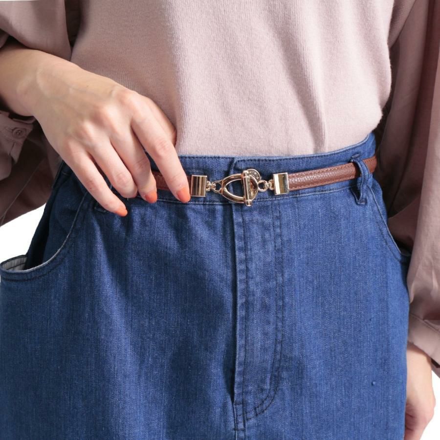 大きいサイズ レディース スライドビット細ベルト　art-sp-915【メール便可】 ダークブラウン