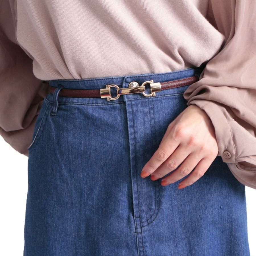 大きいサイズ レディース スライドビット細ベルト　art-sp-914【メール便可】 ダークブラウン