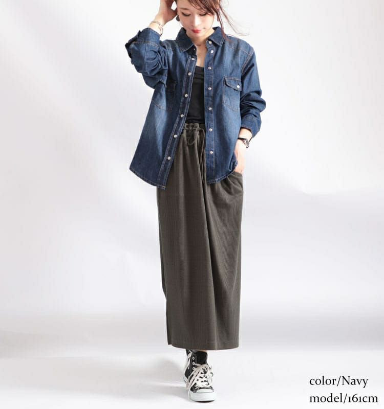 大きいサイズ レディース スラブデニムベーシックシャツ　wd-0160