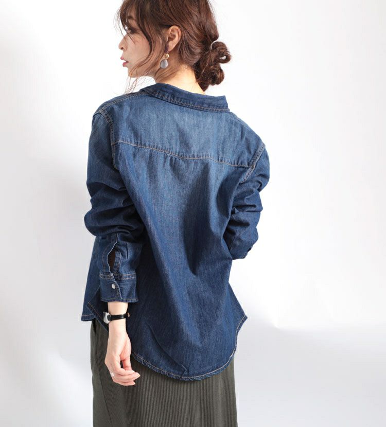 大きいサイズ レディース スラブデニムベーシックシャツ　wd-0160