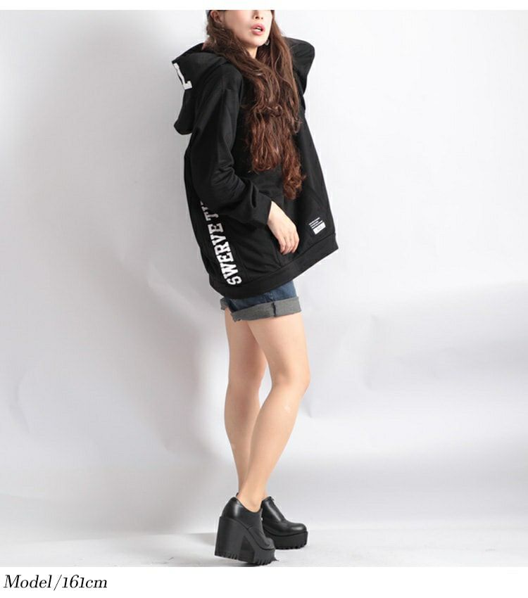 大きいサイズ レディース ロゴプリント入りプルオーバーパーカー　bai-0006