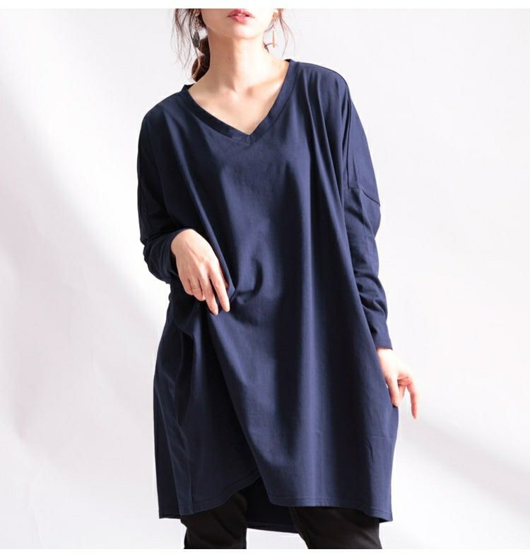 大きいサイズ レディース Vネックカットソーチュニック　maru-6402