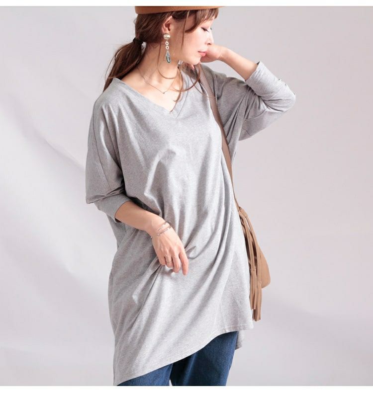 大きいサイズ レディース Vネックカットソーチュニック　maru-6402