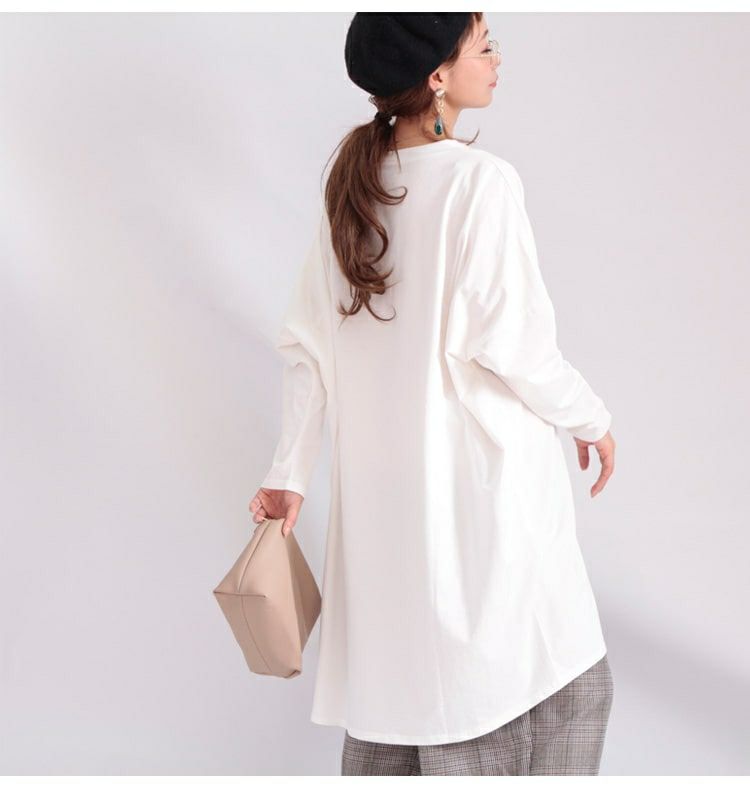 大きいサイズ レディース Vネックカットソーチュニック　maru-6402