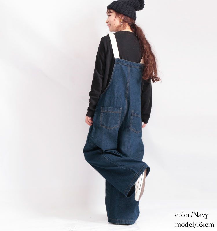 大きいサイズ レディース 配色ショルダーデニムサロペットパンツ　wd-0280