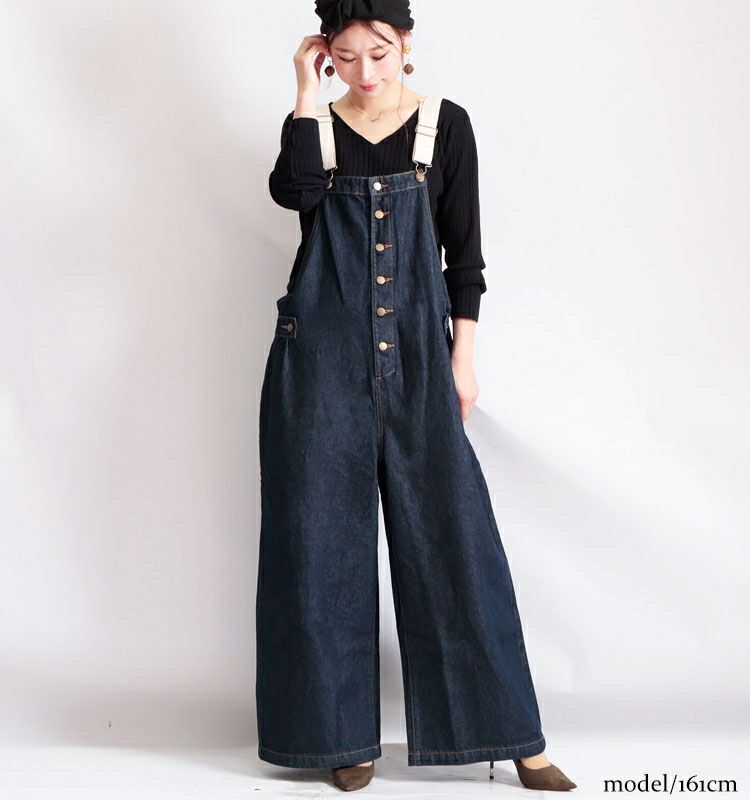 大きいサイズ レディース 配色ショルダーデニムサロペットパンツ　wd-0280