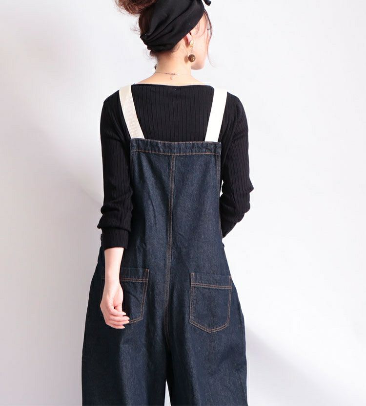 大きいサイズ レディース 配色ショルダーデニムサロペットパンツ　wd-0280