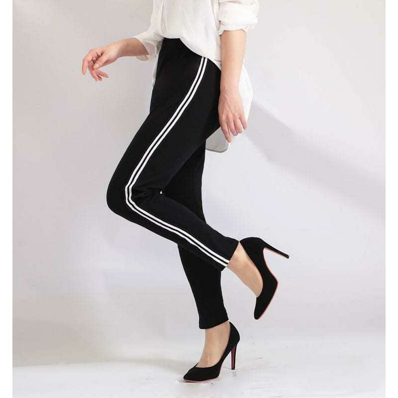 大きいサイズ レディース サイドライン入りレギンスパンツ　bai-0016 ブラック